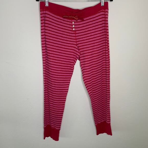 Victoria's Secret Thermal Sleep Pants Sz Large Pink Red Sparkle Stripes - Picture 8 of 8